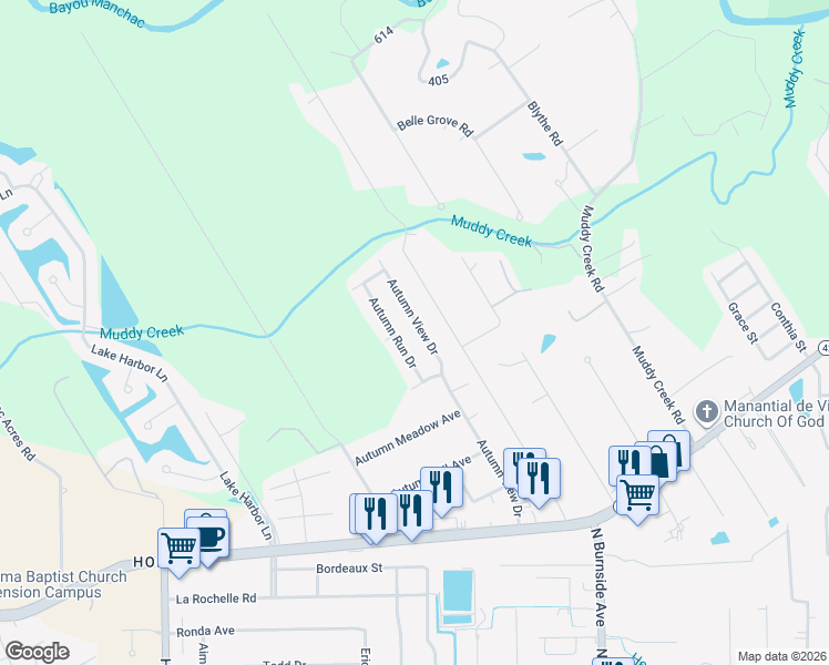 map of restaurants, bars, coffee shops, grocery stores, and more near 18276 Autumn Run Drive in Prairieville