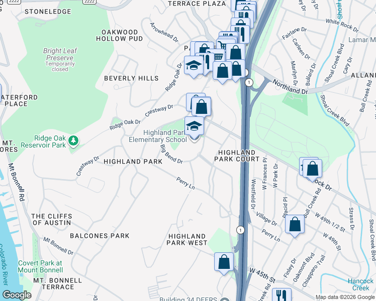 map of restaurants, bars, coffee shops, grocery stores, and more near 4812 Fairview Drive in Austin