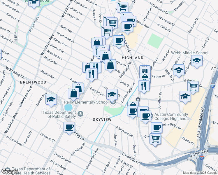 map of restaurants, bars, coffee shops, grocery stores, and more near 606 Hammack Dr in Austin