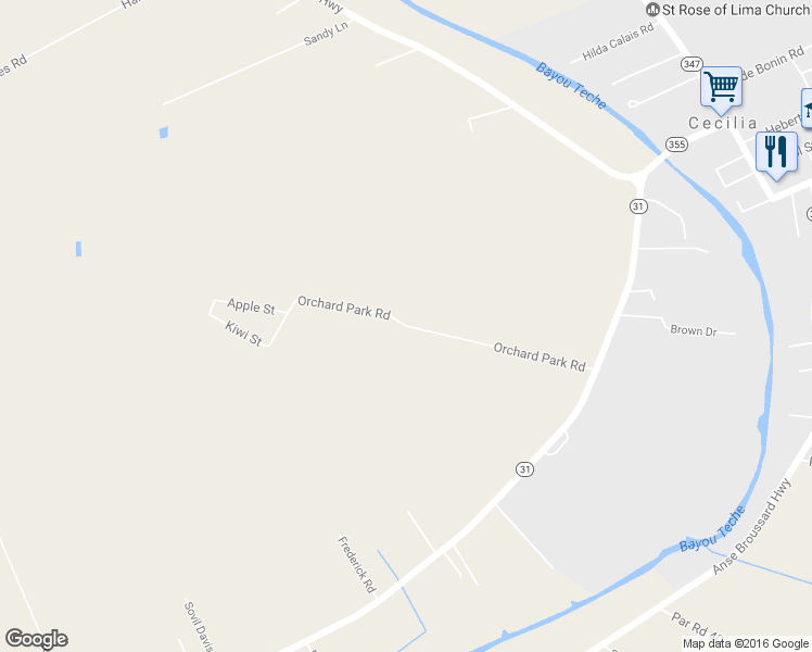 map of restaurants, bars, coffee shops, grocery stores, and more near 1158 Orchard Park Road in Breaux Bridge