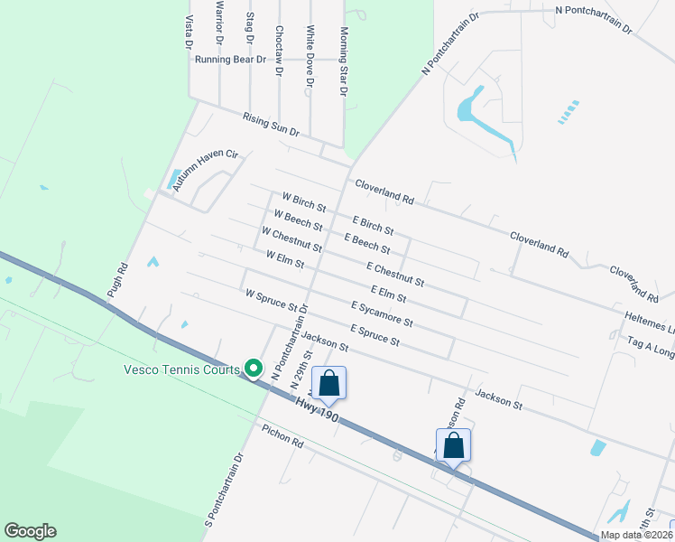 map of restaurants, bars, coffee shops, grocery stores, and more near 26027 East Elm Street in Lacombe
