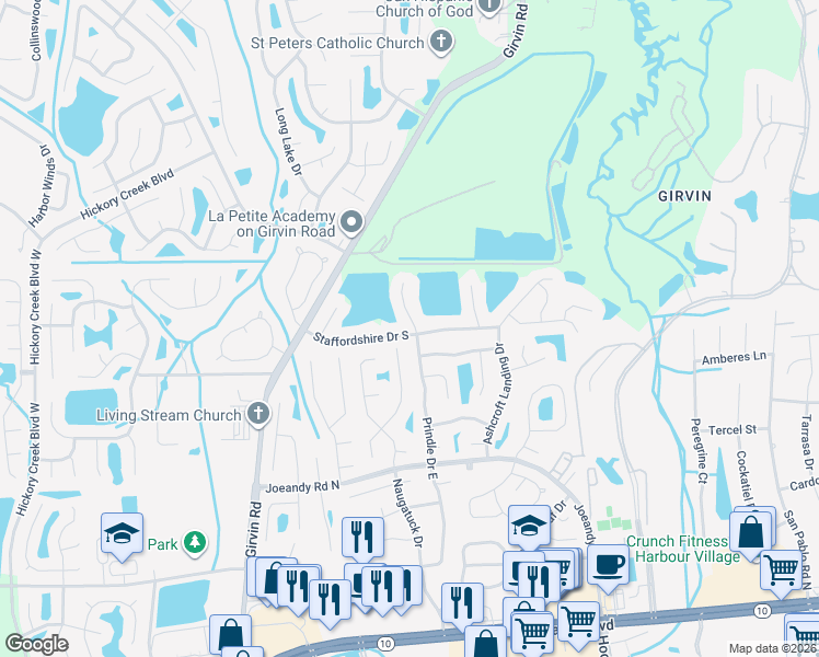 map of restaurants, bars, coffee shops, grocery stores, and more near 13053 Staffordshire Drive South in Jacksonville