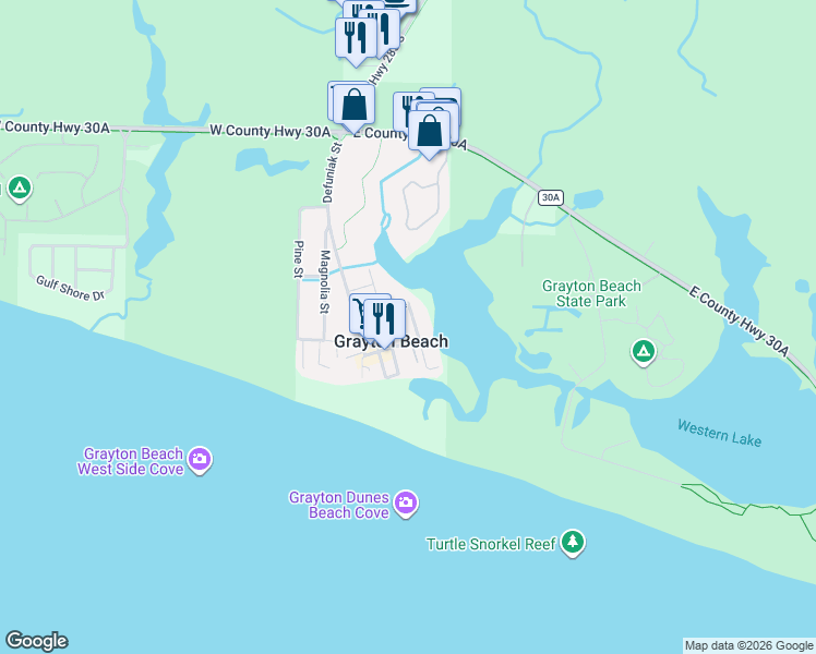 map of restaurants, bars, coffee shops, grocery stores, and more near in Grayton Beach