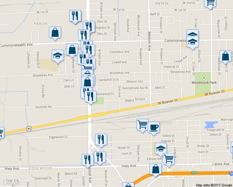 map of restaurants, bars, coffee shops, grocery stores, and more near 3418 Rockwood Dr in Jacksonville