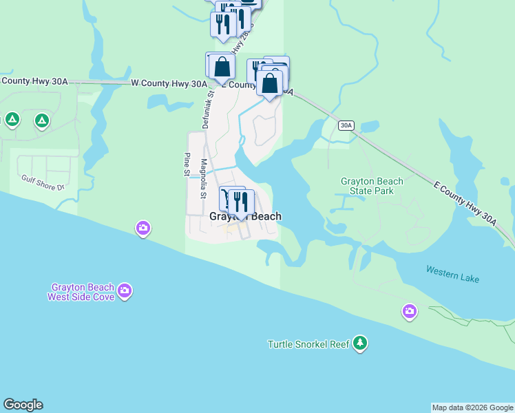 map of restaurants, bars, coffee shops, grocery stores, and more near 64 Banfill Street in Santa Rosa Beach