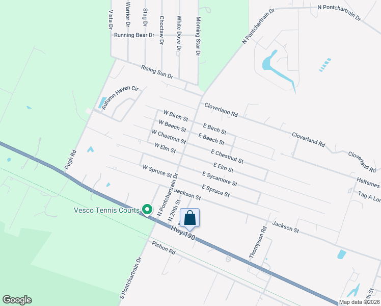 map of restaurants, bars, coffee shops, grocery stores, and more near 26027 East Elm Street in Lacombe