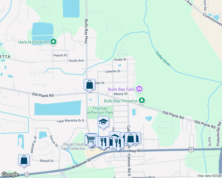 map of restaurants, bars, coffee shops, grocery stores, and more near 520 Jackson Avenue North in Jacksonville