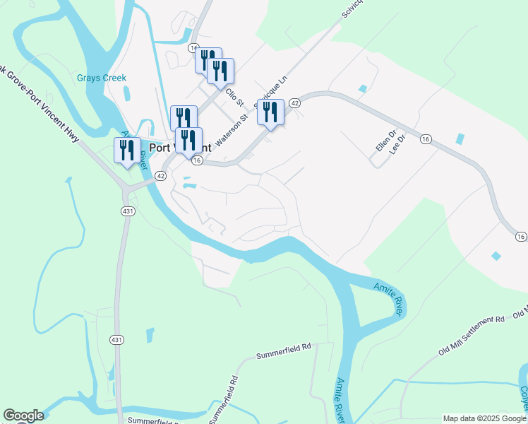 map of restaurants, bars, coffee shops, grocery stores, and more near 14493 Cabell Street in Port Vincent