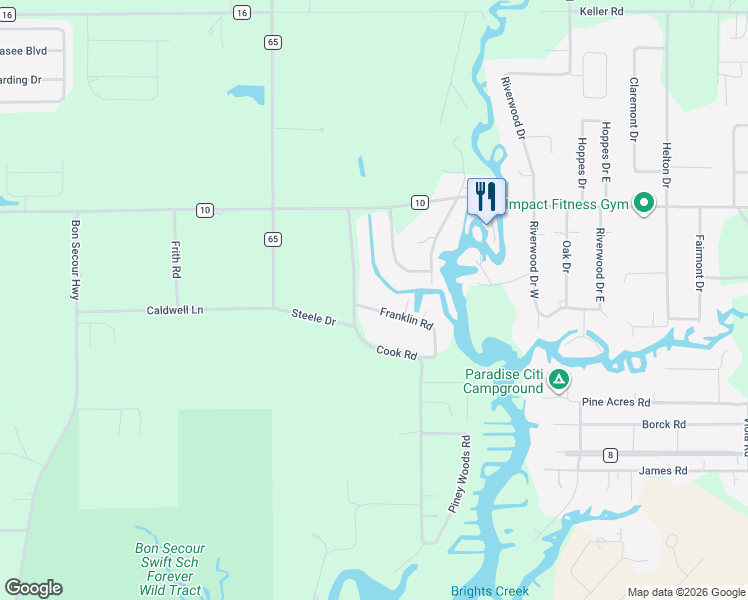 map of restaurants, bars, coffee shops, grocery stores, and more near 7255-7299 Franklin Road in Foley