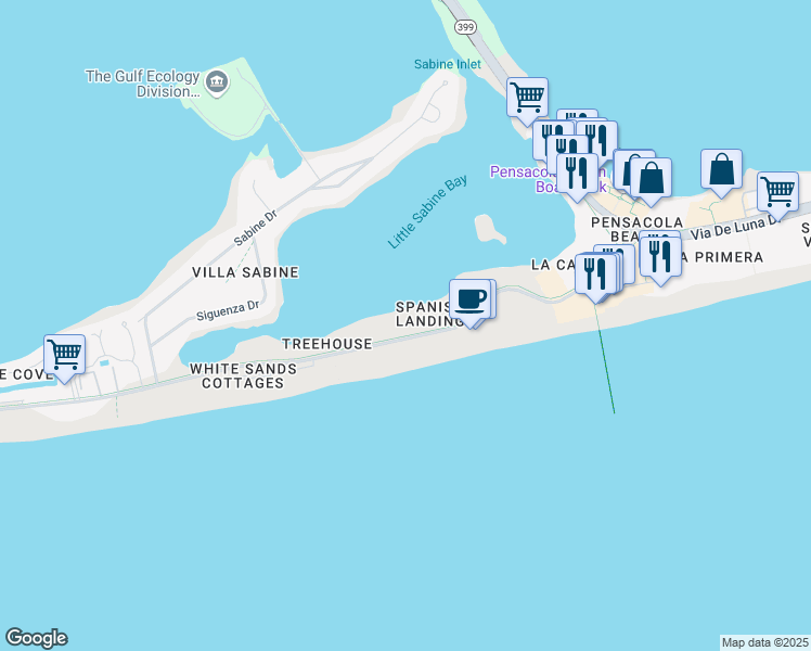 map of restaurants, bars, coffee shops, grocery stores, and more near 330 Fort Pickens Road in Pensacola Beach