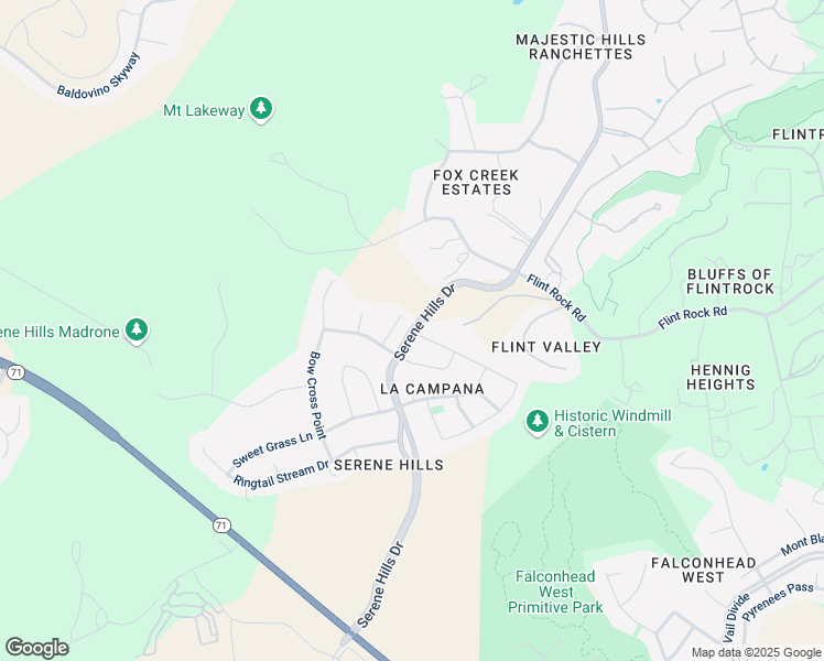 map of restaurants, bars, coffee shops, grocery stores, and more near 5315 Serene Hills Drive in Austin