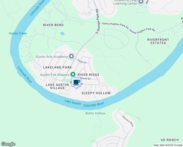 map of restaurants, bars, coffee shops, grocery stores, and more near 1202 Terjo Lane in Austin