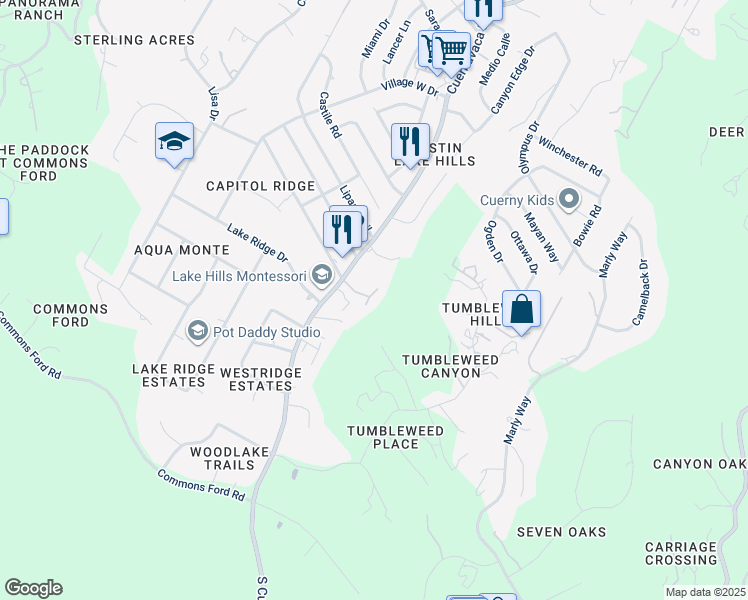 map of restaurants, bars, coffee shops, grocery stores, and more near 611 Cuernavaca Drive North in Austin