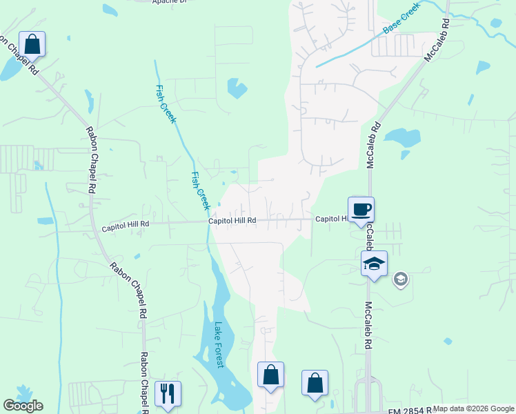 map of restaurants, bars, coffee shops, grocery stores, and more near 15184 Capitol Hill Road in Montgomery