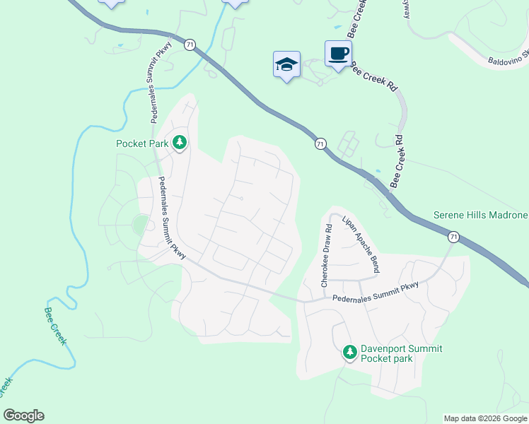map of restaurants, bars, coffee shops, grocery stores, and more near 18504 Rio Chama Lane in Austin