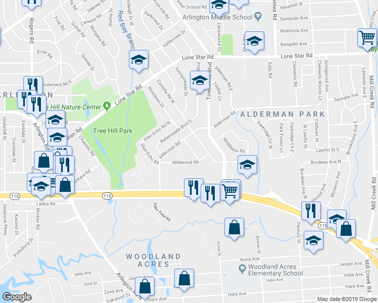 map of restaurants, bars, coffee shops, grocery stores, and more near 934 Overlook Drive in Jacksonville