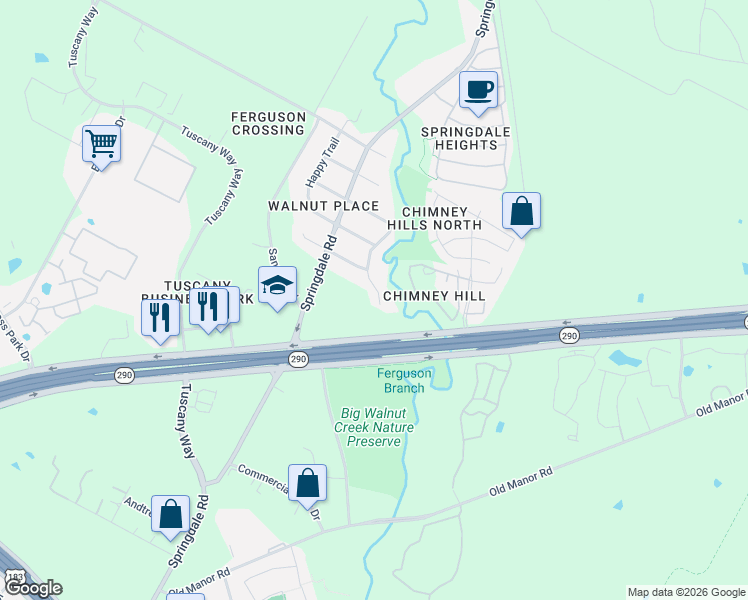 map of restaurants, bars, coffee shops, grocery stores, and more near 3637 Quiette Drive in Austin