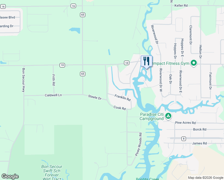 map of restaurants, bars, coffee shops, grocery stores, and more near 7255-7299 Franklin Road in Foley