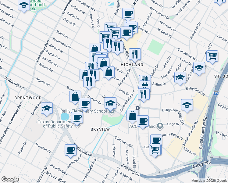map of restaurants, bars, coffee shops, grocery stores, and more near 600 Wilmes Dr in Austin