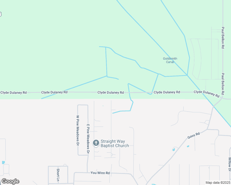 map of restaurants, bars, coffee shops, grocery stores, and more near Clyde Dulaney Drive in Moss Bluff