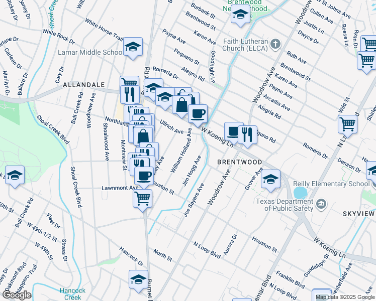 map of restaurants, bars, coffee shops, grocery stores, and more near 5704 McCarthy Circle in Austin