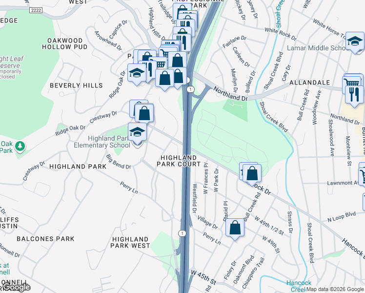 map of restaurants, bars, coffee shops, grocery stores, and more near 3112 Hancock Drive in Austin