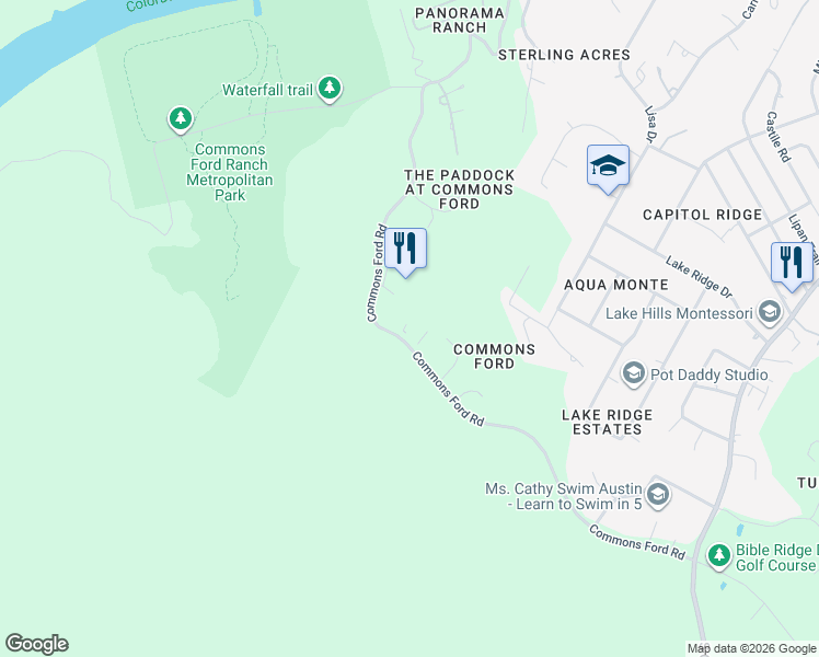map of restaurants, bars, coffee shops, grocery stores, and more near 225 Commons Ford Road in Austin