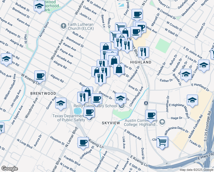 map of restaurants, bars, coffee shops, grocery stores, and more near 833 Lamar Place in Austin