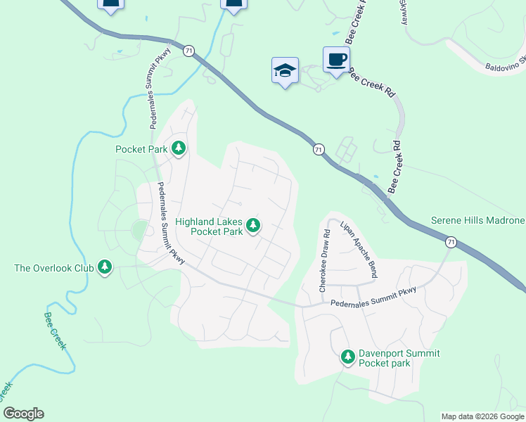 map of restaurants, bars, coffee shops, grocery stores, and more near 18617 McKay Cove in Austin