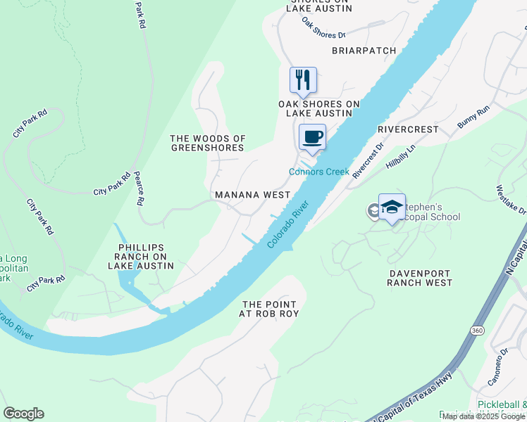 map of restaurants, bars, coffee shops, grocery stores, and more near 2701 Pearce Road in Austin