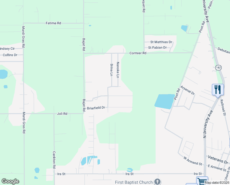 map of restaurants, bars, coffee shops, grocery stores, and more near 200 Whitma Drive in Carencro