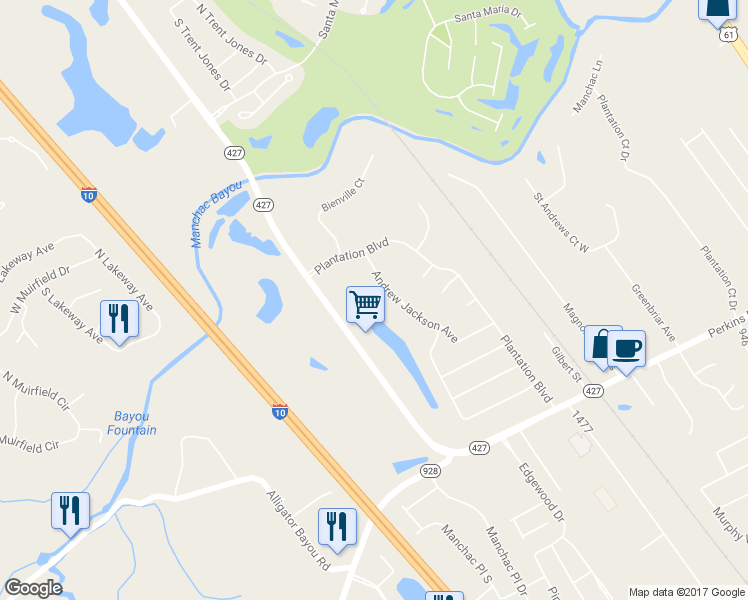 map of restaurants, bars, coffee shops, grocery stores, and more near 18621 Andrew Jackson Avenue in Prairieville