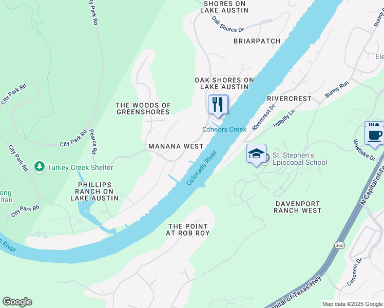 map of restaurants, bars, coffee shops, grocery stores, and more near 2701 Pearce Road in Austin