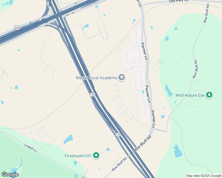 map of restaurants, bars, coffee shops, grocery stores, and more near Texas 130 in Manor