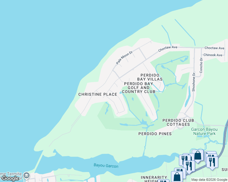 map of restaurants, bars, coffee shops, grocery stores, and more near 3 Arapaho Dr in Pensacola
