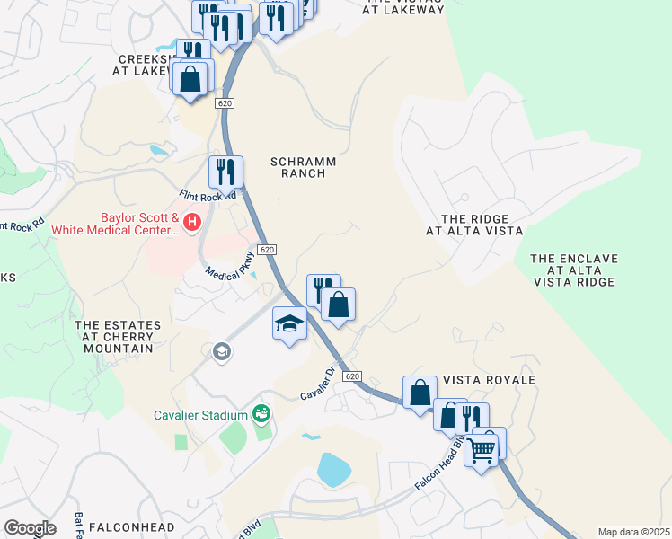 map of restaurants, bars, coffee shops, grocery stores, and more near 236 Aria Ridge in Lakeway