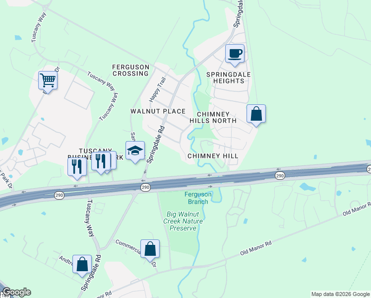 map of restaurants, bars, coffee shops, grocery stores, and more near 3632 Quiette Drive in Austin