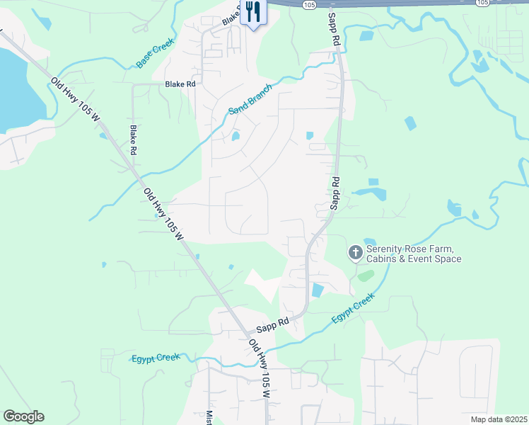 map of restaurants, bars, coffee shops, grocery stores, and more near 4400 Longleaf Timbers Court in Conroe