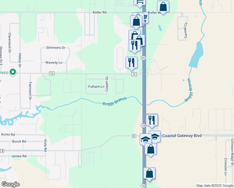 map of restaurants, bars, coffee shops, grocery stores, and more near 1401 Holmes Avenue in Foley