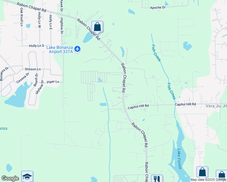 map of restaurants, bars, coffee shops, grocery stores, and more near 15973 Rabon Chapel Road in Montgomery