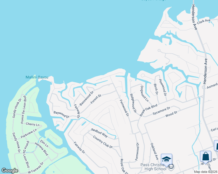 map of restaurants, bars, coffee shops, grocery stores, and more near 242 Basswood Drive in Pass Christian