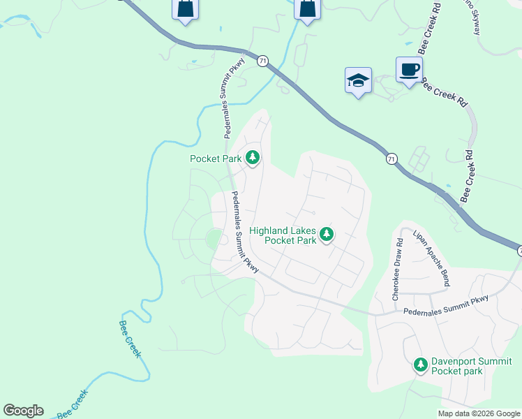 map of restaurants, bars, coffee shops, grocery stores, and more near 6500 Llano Stage Trail in Austin