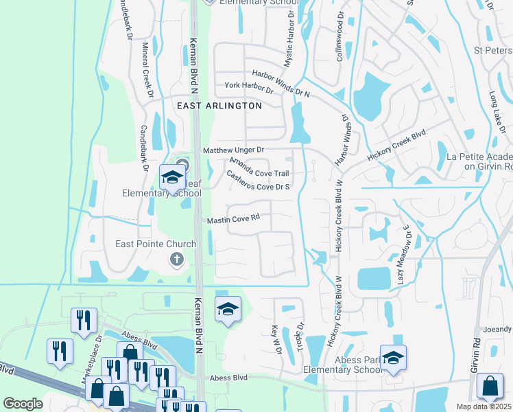 map of restaurants, bars, coffee shops, grocery stores, and more near 12344 Silent Brook Trail North in Jacksonville