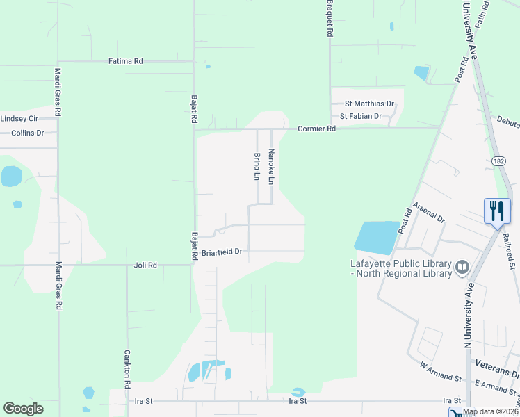 map of restaurants, bars, coffee shops, grocery stores, and more near 200 Whitma Drive in Carencro
