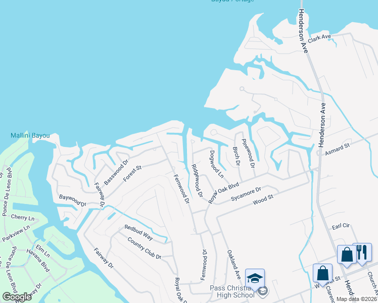 map of restaurants, bars, coffee shops, grocery stores, and more near 143 Ridgewood Dr in Pass Christian