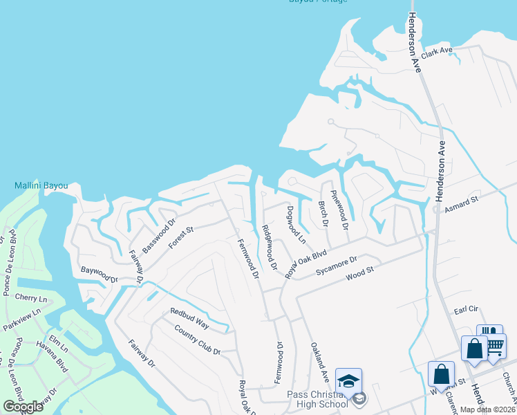 map of restaurants, bars, coffee shops, grocery stores, and more near 143 Ridgewood Dr in Pass Christian