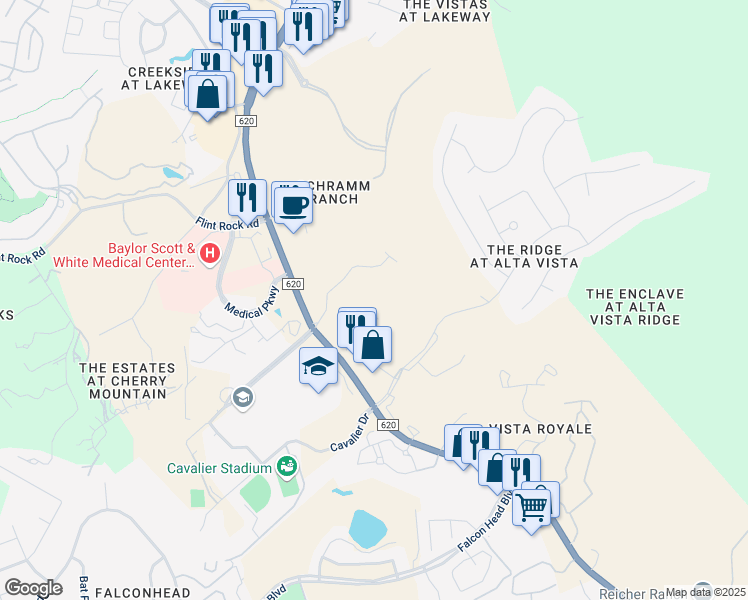 map of restaurants, bars, coffee shops, grocery stores, and more near 236 Aria Ridge in Lakeway