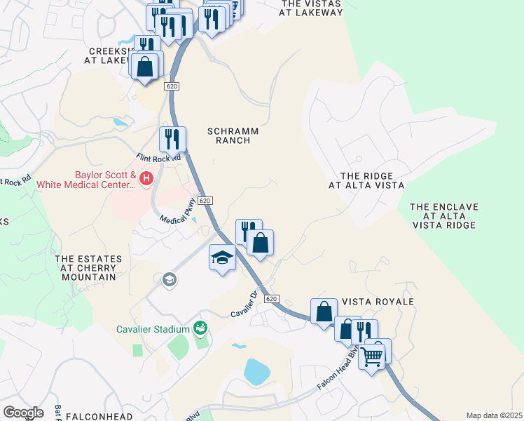 map of restaurants, bars, coffee shops, grocery stores, and more near 236 Aria Ridge in Lakeway