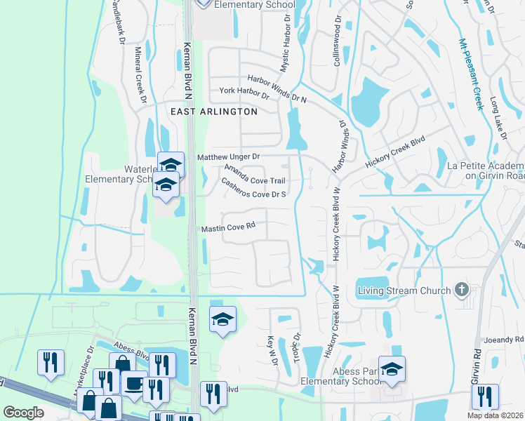 map of restaurants, bars, coffee shops, grocery stores, and more near 12344 Silent Brook Trail North in Jacksonville