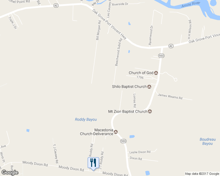 map of restaurants, bars, coffee shops, grocery stores, and more near 18001 Beechwood Subd Road in Prairieville